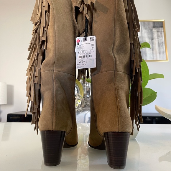 Zara Split Suede Cowboy Boots with Fringes - Picture 6 of 11